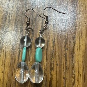 Elegant Turquoise and Clear Glass Bead Drop Earrings, homemade by Loop & Ladder